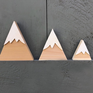 Small Wooden Mountains Setof 3, Shelf Sitters, Decorative Mountains, Little Wooden Mountains, Wood Mountains, Handmade Mountains