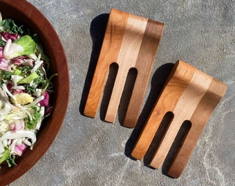 Hardwood Handmade Salad Servers, Wood Salad Hands, Garden Salad, Serving, Made in Vermont, Pasta Servers, Serving Utensils, Natural Finish
