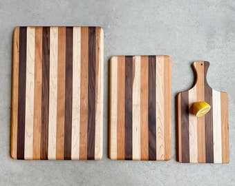 Multi-Hardwood Cutting Board Set, Complete Kitchen Set, Three-Piece Gift Set, Housewarming, Wedding, Kitchen Basics, Maple Cherry Walnut