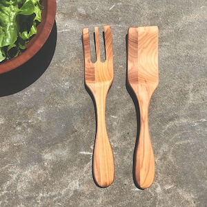 Hardwood Handmade Salad Servers, Made in Vermont, Pasta Servers, Serving Utensils, Natural Finish
