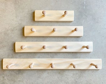 Wooden Peg Rack, Handmade Wood Peg Rack, Coat Rack, Choose Your Size, Unfinished able to Paint, Storage and Organization