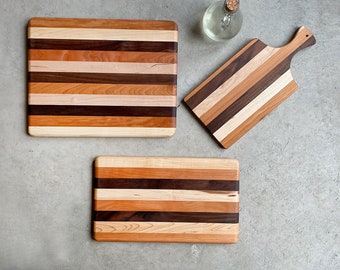 Multi-Hardwood Cutting Board Set, Handmade Three-Piece Gift Set, Housewarming Gift, Wedding Gift, Kitchen Basics, Maple Cherry Walnut Boards
