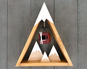 Rustic Mountain Shelf, Woodland Wall Decor, Reclaimed Wood Mountain, Mountain Decor, Triangle Shelf, Ski House Decor