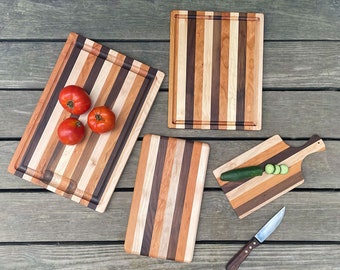 Multi-Hardwood Cutting Board Set, Complete Kitchen Set, Four-Piece Gift Set, Housewarming, Wedding, Kitchen Basics, Maple Cherry Walnut