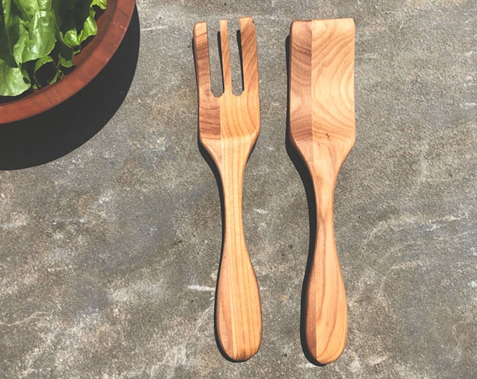 Hardwood Handmade Salad Servers, Made in Vermont, Pasta Servers, Serving Utensils, Natural Finish