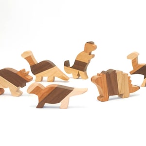 Natural Dinosaur Toy Set, Handmade Maple Cherry Walnut Hardwood Children&#39;s Toy Set, Non-Toxic Wooden Play Set,