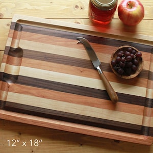 Striped Hardwood Cutting Board with Well and Groove, Two Sizes, Hardwood Carving Board, Juice Catching Groove image 5