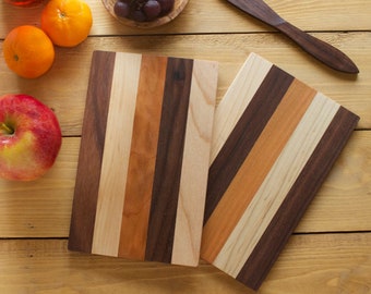 Multi-Hardwood Mini Cutting Boards, Set of 4, Handmade Natural Cutting Boards, Small Portable Cutting Board, Serving Plate