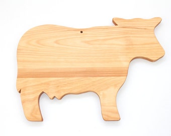 Tabla de cortar en forma de vaca, bandeja para servir de madera dura, forma de vaca lechera, tabla de cortar temática de granja, tabla grande