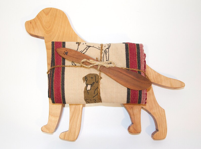 Dog Shaped Cutting Board Gift Set Dishtowel and Hand Carved Etsy