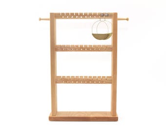Handmade Wooden Earring and Jewelry Rack - Jewelry Organization - Earring Holder Made from Hardwood Jewlery Display, Three Sizes, Wall Hang