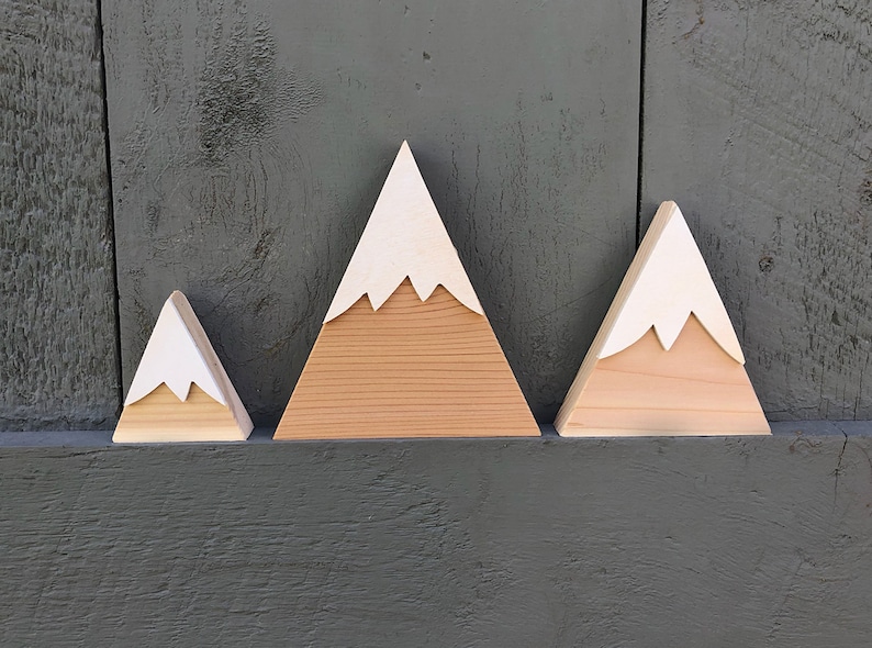Small Wooden Mountains Setof 3 Shelf Sitters Decorative Etsy