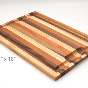 Striped Hardwood Cutting Board with Well and Groove, Two Sizes, Hardwood Carving Board, Juice Catching Groove image 4