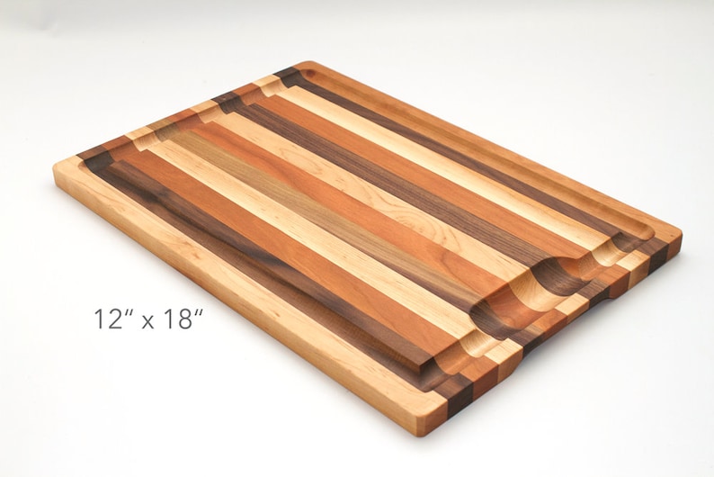 Striped Hardwood Cutting Board with Well and Groove, Two Sizes, Hardwood Carving Board, Juice Catching Groove image 4