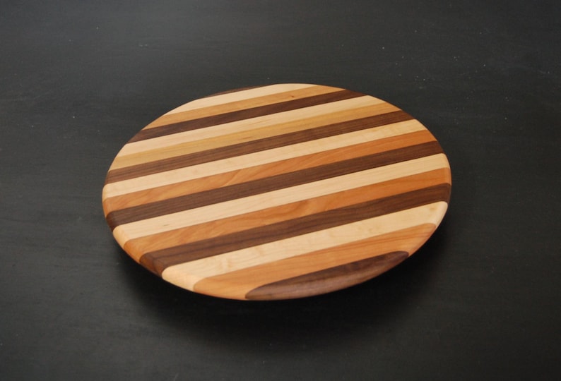 Handmade in Vermont-Lazy Susan Maple Cherry Walnut Striped Multi Color image 2