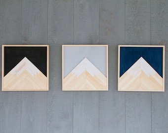 Rustic Mountain Wall Art, Set of 3, Multiple Sky Colors, Choose Your Own, Reclaimed Wooden Mountain Picture, Mountain Art, Ski House Decor