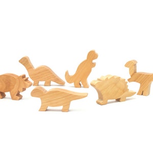 Natural Dinosaur Toy Set, Handmade Hardwood Children's Toy Set, Non-Toxic Wooden Play Set image 2