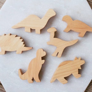 Natural Dinosaur Toy Set, Handmade Hardwood Children's Toy Set, Non-Toxic Wooden Play Set image 3