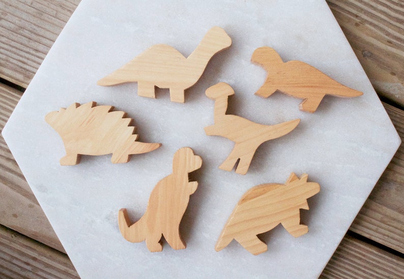 Natural Dinosaur Toy Set, Handmade Hardwood Children's Toy Set, Non-Toxic Wooden Play Set image 3