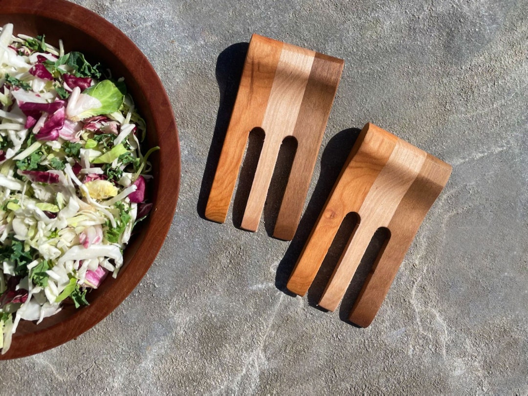Hardwood Handmade Salad Servers, Wood Salad Hands, Garden Salad