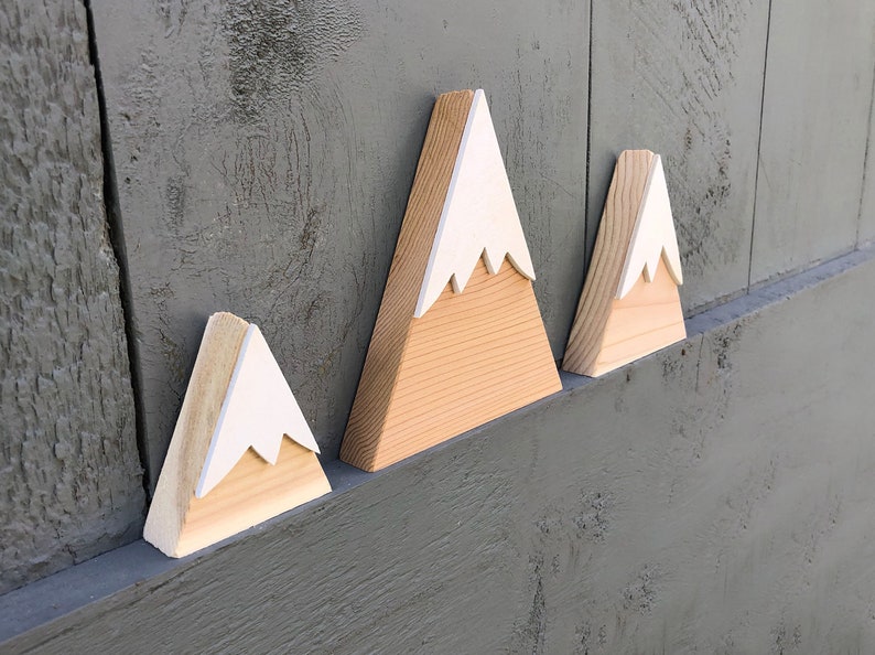 Small Wooden Mountains Setof 3 Shelf Sitters Decorative Etsy