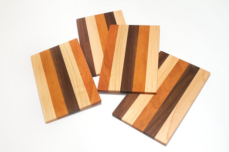 Multi-Hardwood Mini Cutting Boards, Set of 4, Handmade Natural Cutting Boards, Small Portable Cutting Board, Serving Plate image 3