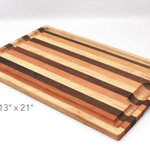 Striped Hardwood Cutting Board with Well and Groove, Two Sizes, Hardwood Carving Board, Juice Catching Groove image 2