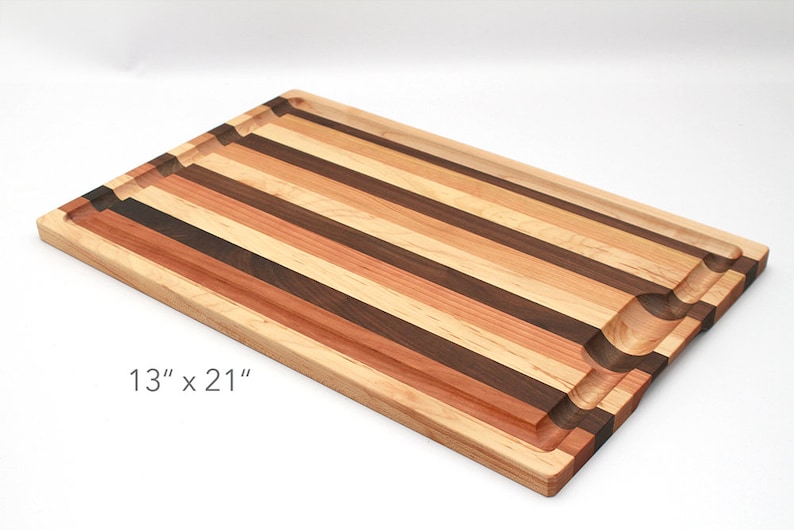 Striped Hardwood Cutting Board with Well and Groove, Two Sizes, Hardwood Carving Board, Juice Catching Groove image 2