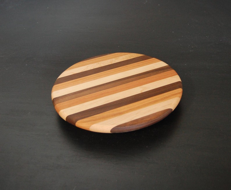 Handmade in Vermont-Lazy Susan Maple Cherry Walnut Striped Multi Color image 3