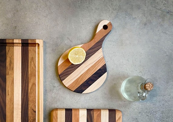 Multi-hardwood Cutting Board With Handle, Lemon/garlic Board, Skillet Cutting  Board, Food Prep, Serving Board With Handle, Skillet Paddle 