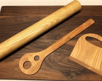 DOUGH/PASTRY SET-Rolling Pin, Dough Scraper, Dough Whisk