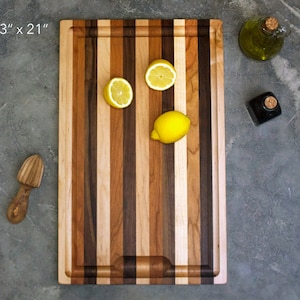 Striped Hardwood Cutting Board with Well and Groove, Two Sizes, Hardwood Carving Board, Juice Catching Groove image 3