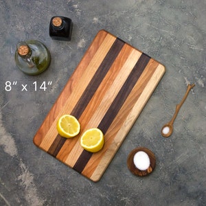 Handmade Multi-Wood Maple, Cherry, Walnut Cutting and Serving Boards, Charcuterie Board, Carving Board, 8" x 14" inches