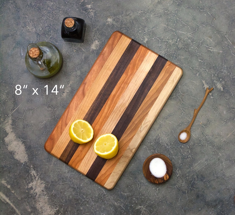 Handmade Multi-Wood Maple, Cherry, Walnut Cutting and Serving Boards, Charcuterie Board, Carving Board, 8" x 14" inches