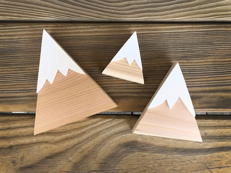 Small Wooden Mountains Setof 3 Shelf Sitters Decorative Etsy