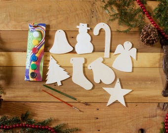 Christmas Ornaments Paint Set, Craft Gift Set, DIY Paint Kit, Wooden Ornaments