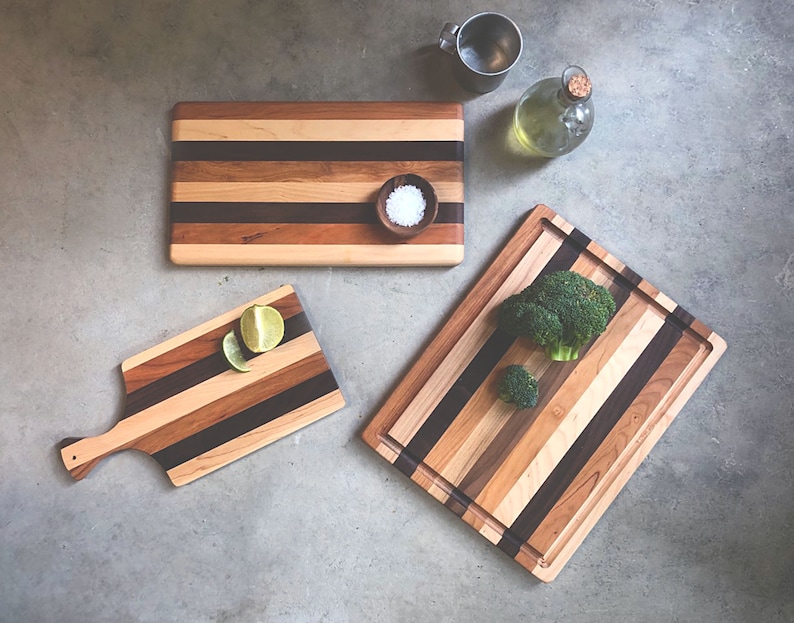 Multi-Hardwood Cutting Board Set, Handmade Three-Piece Gift Set, Housewarming Gift, Wedding Gift, Kitchen Basics, Maple Cherry Walnut Boards image 1