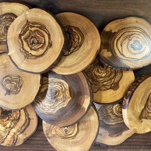 Olive Wood Coasters, Free Form, Hardwood Coasters, Set of 4, Handmade Rustic Coasters image 1