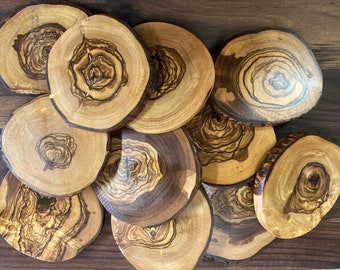 Olive Wood Coasters, Free Form, Hardwood Coasters, Set of 4, Handmade Rustic Coasters