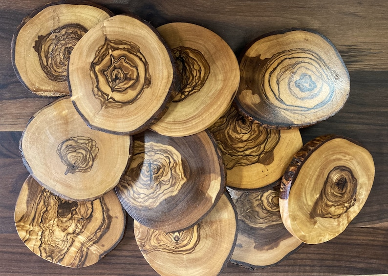 Olive Wood Coasters, Free Form, Hardwood Coasters, Set of 4, Handmade Rustic Coasters image 1