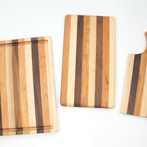Multi-Hardwood Cutting Board Set, Handmade Three-Piece Gift Set, Housewarming Gift, Wedding Gift, Kitchen Basics, Maple Cherry Walnut Boards image 2