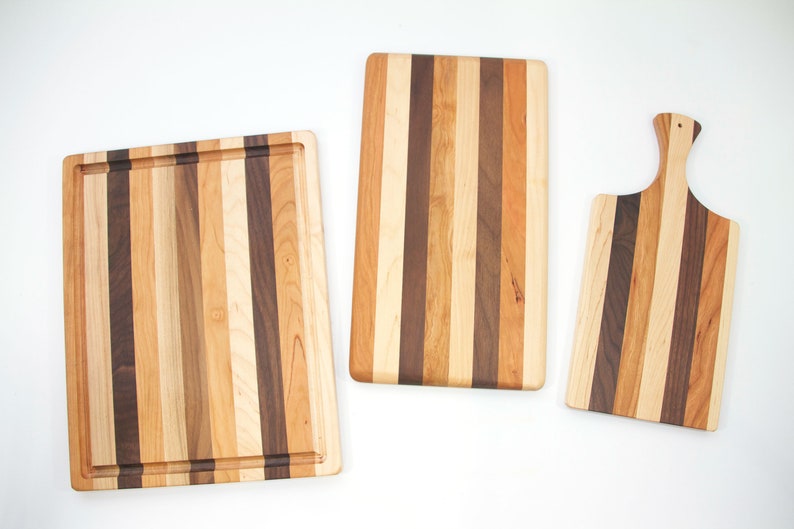 Multi-Hardwood Cutting Board Set, Handmade Three-Piece Gift Set, Housewarming Gift, Wedding Gift, Kitchen Basics, Maple Cherry Walnut Boards image 2