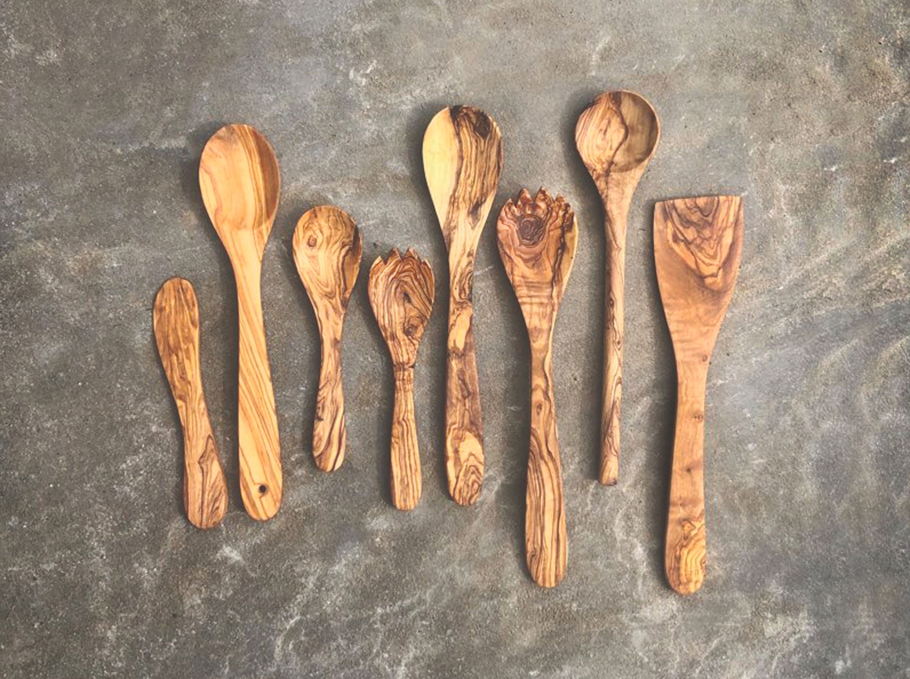 Olive Wood Utensil Set Two Set Sizes Natural Olive Wood Etsy