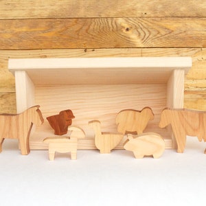 Natural Farm Animal Toy Set, Handmade Hardwood Children&#39;s Toy Set, Farm Animals and Barn Option, Non-Toxic Wooden Play Set, Farm Play Set
