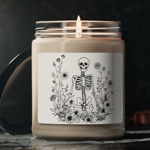 Boho Skeleton Candle  Scented Soy Candle, 9oz Halloween Lover Gift Skeleton Floral Candle