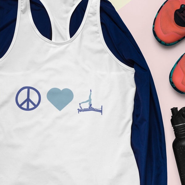 Pilates Workout Top Yoga Tank Top Peace Love Pilates Racerback Tank Pilates Gift Pilates Tank Pilates Racerback Tank