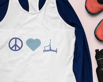 Pilates Workout Top Yoga Tank Top Peace Love Pilates Racerback Tank Pilates Gift Pilates Tank Pilates Racerback Tank