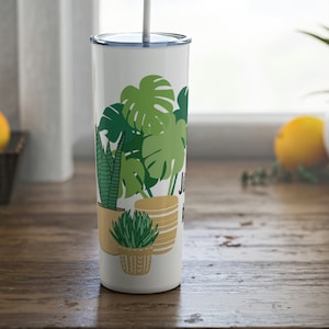 Plant Mom Cup Just One More Plant Skinny Steel Tumbler with Straw, 20oz Plant Lover Gift Monstera Tumbler