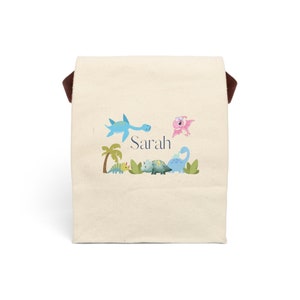 Personalized Dinosaur Canvas Lunch Bag With Strap Custom Dinosaur Lunch Bag