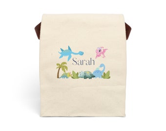 Personalized Dinosaur Canvas Lunch Bag With Strap Custom Dinosaur Lunch Bag